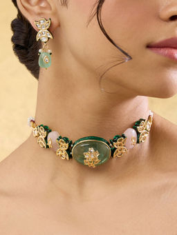 Indinoor - Multi-Color Xianna Kundan Choker Necklace with Earrings