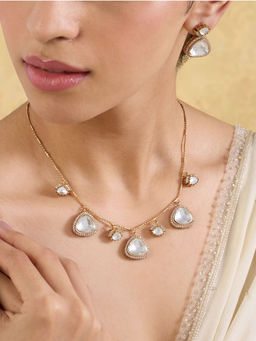 Indinoor - White Drivya Kundan Necklace with Earrings