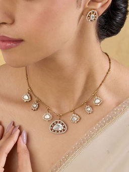 Indinoor - White Ardaas Kundan Necklace with Earrings
