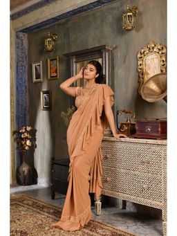 Japnah Gambhir - Peach Fuzz Embellished Pre Stitched Saree With Stitched Blouse