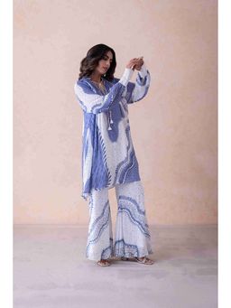 LABEL NAARITI - Women Abstract Printed Blue Top with Palazzo Co-Ord