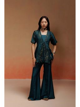 LABEL NAARITI - Nadia Abstract Printed Teal Top with Sharara