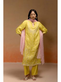LABEL NAARITI - Siyara Embroidered Yellow Kurta with Pant and Dupatta