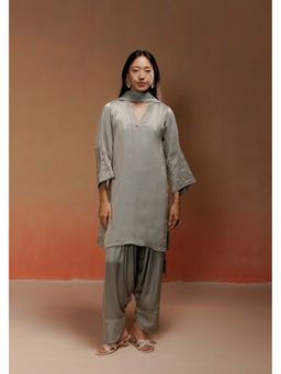 LABEL NAARITI - Zaya Embroidered Grey Kurta with Salwar and Dupatta