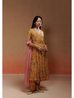 LABEL NAARITI - Avasa Floral Yellow Anarkali with Churidar and Dupatta