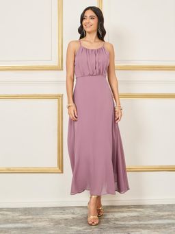 Styli - Women Party Wear Round Neck Solid Shoulder Straps A-Line Maxi Dress