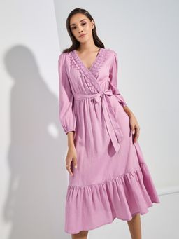 Styli - Women Casual Wear V-Neck Puff Sleeves A-Line Midi Dress (Set of 2)