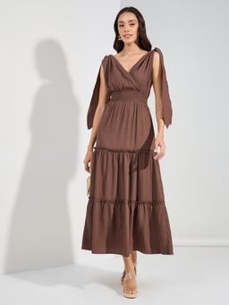 Styli - Women Casual Wear V-Neck Solid Tie-up Shoulder Straps A-Line Maxi Dress