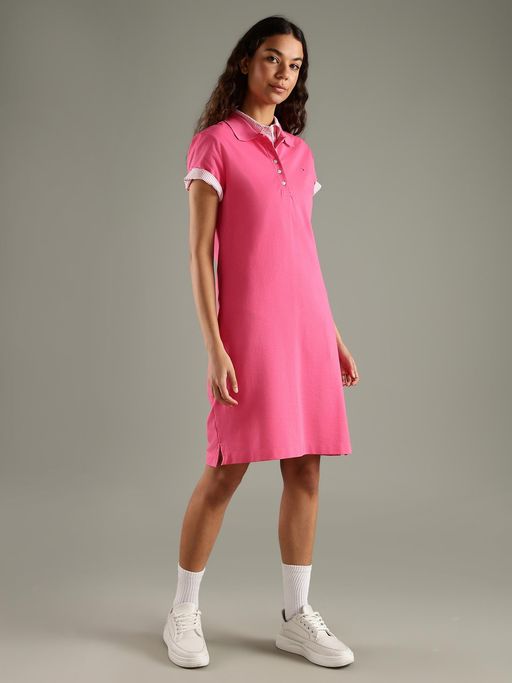 Polo Dress Pink T Shirt Dress Womens Tommy Hilfiger Cotton Polo Collar  T-Shirt Dress