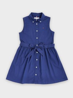 Tommy Hilfiger - Girls Cotton Button-Down Collar A-Line Dress with Belt