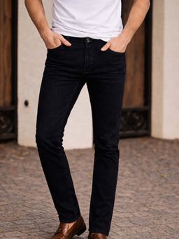 Louis Philippe - Men's Jet Black Slim Fit Mid-Rise Clean Stretchable Jeans