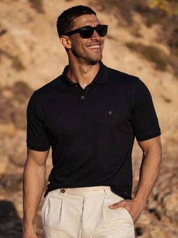 Louis Philippe - Men's Slim Fit Solid Black Pique Polo Tshirt