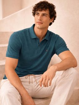 Louis Philippe - Men's Slim Fit Solid Red Pique Polo Tshirt