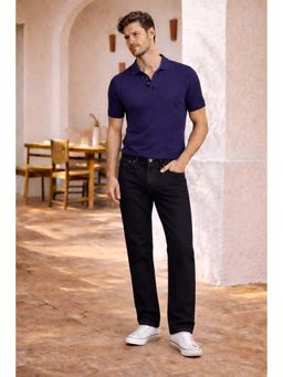 Louis Philippe - Men's Jet Black Regular Fit Mid-Rise Stretchable Jeans