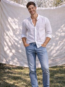 Louis Philippe - Men's Ice Blue Slim Fit Mid-Rise Stretchable Jeans