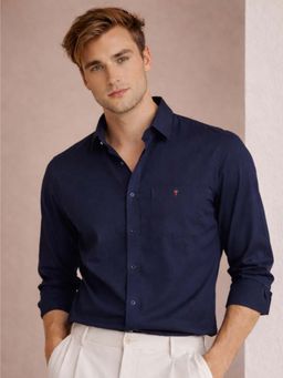 Louis Philippe - Navy Blue Solid Slim Fit Shirt