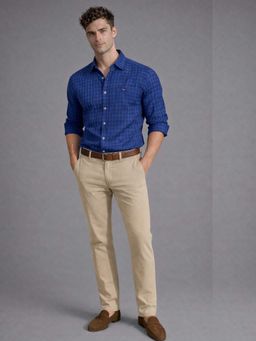 Louis Philippe - Mens Navy Classic Dobby Checks Easy Care Slim fit Casual Shirt