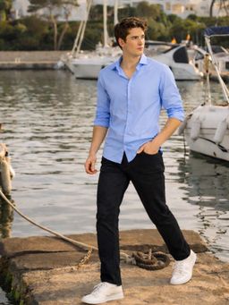 Louis Philippe - Men's Jet Black Smart Fit Mid-Rise Stretchable Jeans