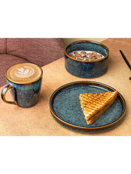 BODHI HOUSE - Handmade Reactive Glaze Ceramic Breakfast Set Greenish Blue