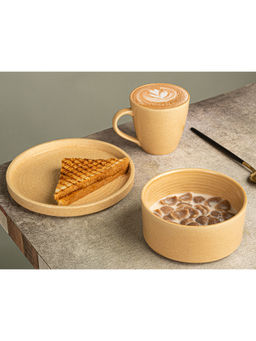 BODHI HOUSE - Handmade Reactive Glaze Ceramic Breakfast Set Wood Brown