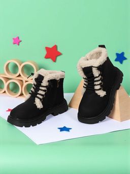 Truffle Collection - Black Synthetic Leather Zipper Casual Boots for Kids