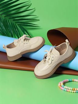 Truffle Collection - Off White Synthetic Leather Velcro Sneakers for Kids