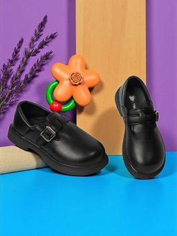 Truffle Collection - Black Synthetic Leather Velcro Loafers for Kids
