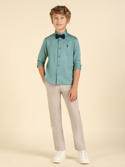 U.S. POLO ASSN. - Boys Green Solid Casual Shirt with Bow (Set of 2)