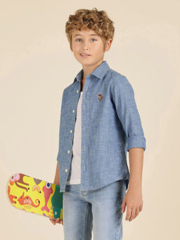 U.S. POLO ASSN. - Boys Blue Solid Casual Shirt