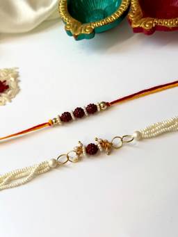 ISHKAARA - Divya Rudraksh Rakhi with Bracelet and Roli Chawal (Pack of 2)