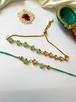 ISHKAARA - Mint Kundan Rakhi with Bracelet and Roli Chawal (Pack of 2)