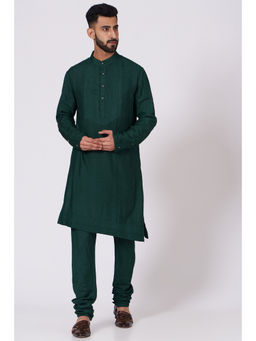 Jatin Malik - Emerald Green Shoulder Buttoned Kurta (Set of 2)