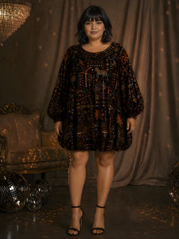 FREO - Multi-Color Embroidered A-Line Blended Dress