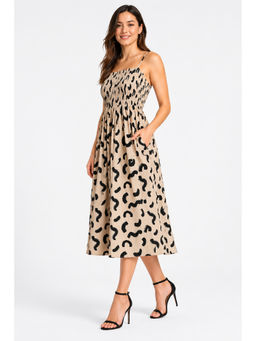 NOBARR - Beige Printed Regular Cotton Dress