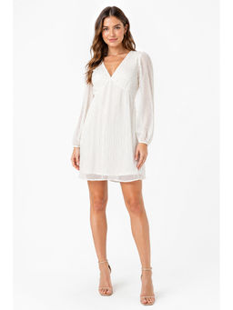 NOBARR - Cream Self Design Regular Viscose Dress