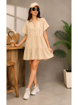 NOBARR - Beige Solid Regular Viscose Dress