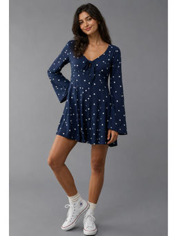 NOBARR - Navy Blue Polka Dots Regular Viscose Dress