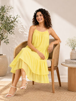 NOBARR - Yellow Solid Regular Cotton Dress
