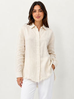 NOBARR - Cream Solid Regular Cotton Shirt