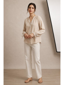NOBARR - Beige Solid Regular Cotton Shirt