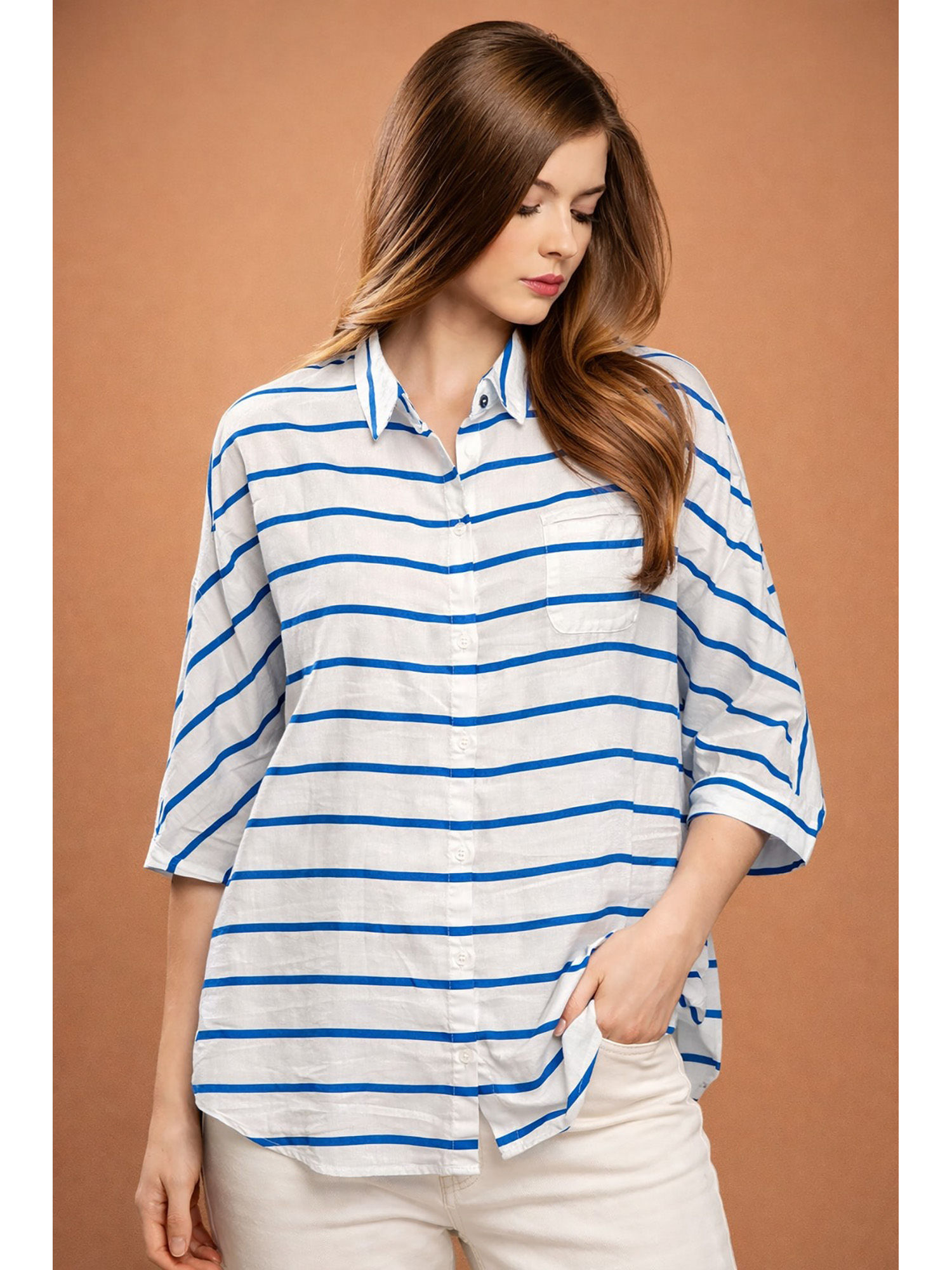 nobarr Blue Stripes Regular Viscose Shirt-picture-36