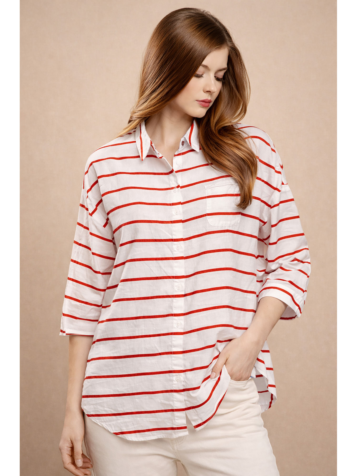 nobarr White Stripes Regular Viscose Shirt-picture-28