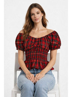 NOBARR - Red Checks Regular Cotton Top