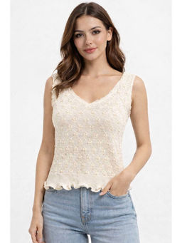 NOBARR - Beige Self Design Regular Viscose Top