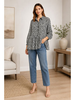 NOBARR - Black Floral Regular Polyester Top