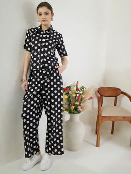 Uptownie - Black Polka Dots Regular Pure Cotton Co-Ord Set
