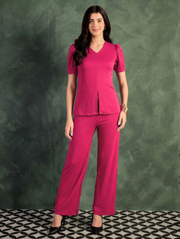 Uptownie - Pink Solid Regular Polyester Co-Ord Set