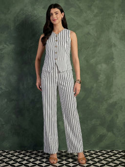 Uptownie - White Stripes Regular Linen Waistcoat Co-Ord Set