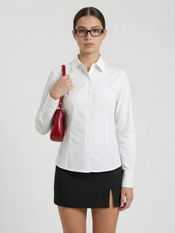 Uptownie - White Solid Fitted Pure Cotton Shirt