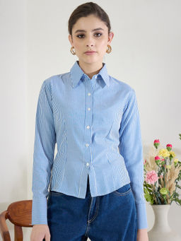 Uptownie - White Stripes Fitted Pure Cotton Shirt